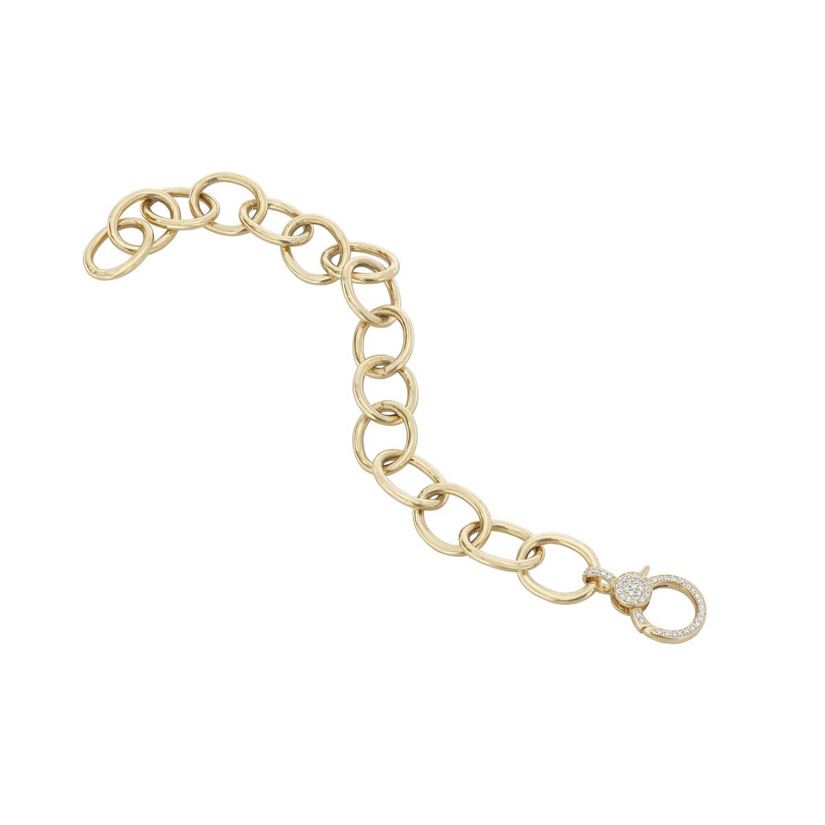 London Collection 14k Yellow Gold Circle Link Diamond Lobster Clasp Bracelet