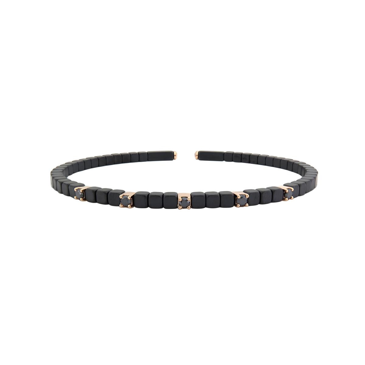 London Collection 18k Rose Gold Black Diamond Ceramic Bracelet