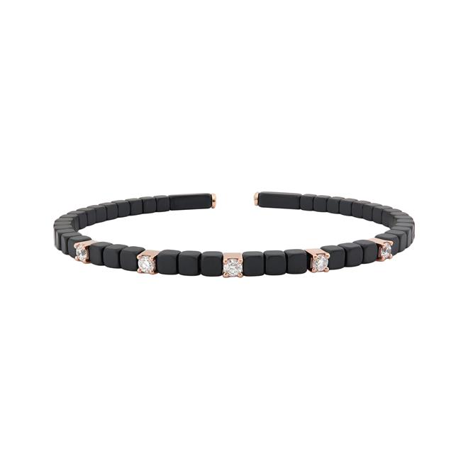 London Collection 18k Rose Gold Black Ceramic and Diamond Bangle