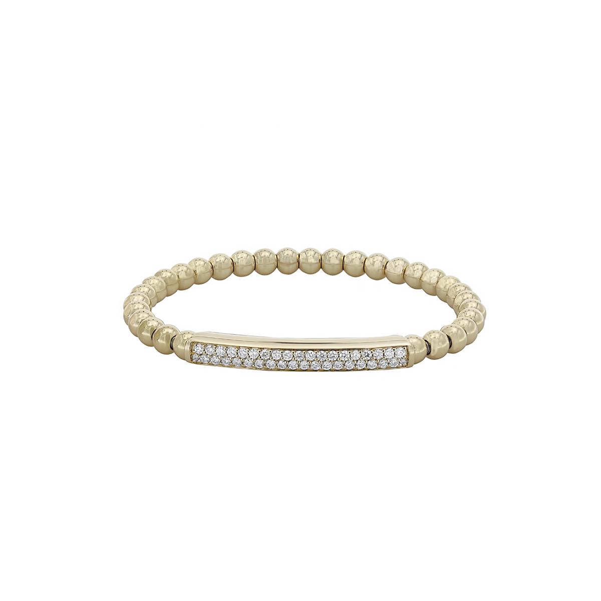 London Collection 14k Yellow Gold Diamond ID Bar Bead Bracelet