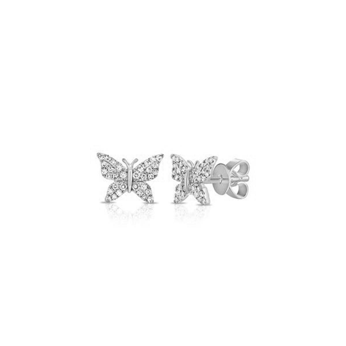 London Collection 14k White Gold and Pave Diamond Butterfly Stud Earrings