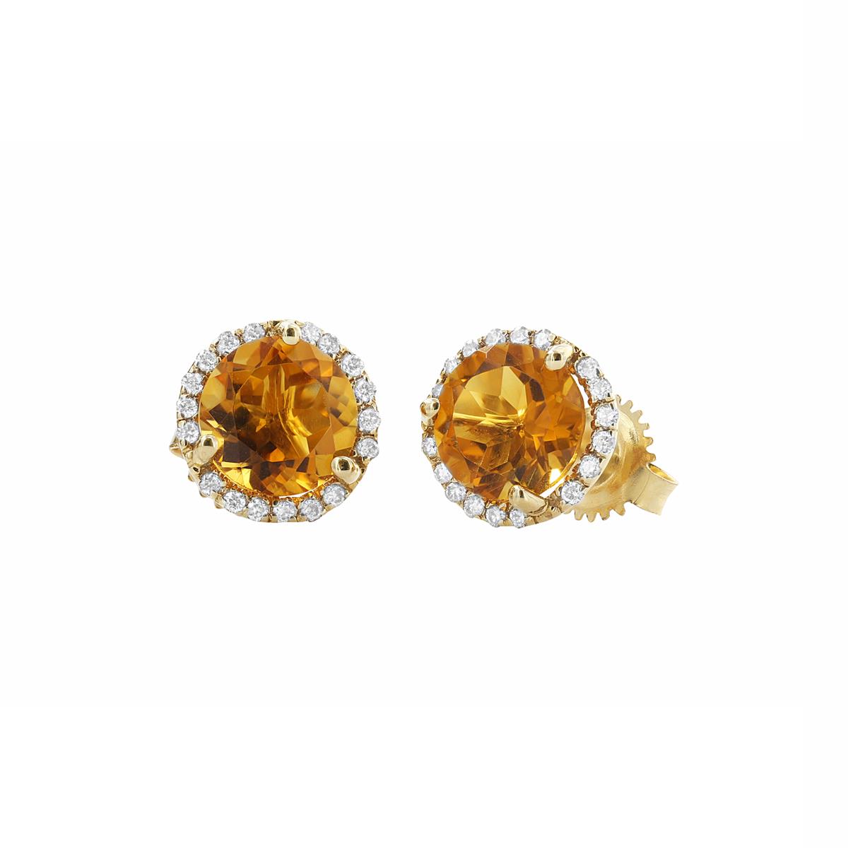 London Collection 14k Gemstone and Diamond Halo Stud Earrings