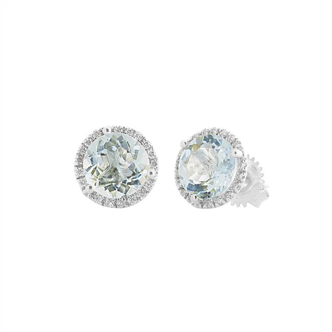 London Collection 14k White Gold Aquamarine and Diamond Halo Earrings