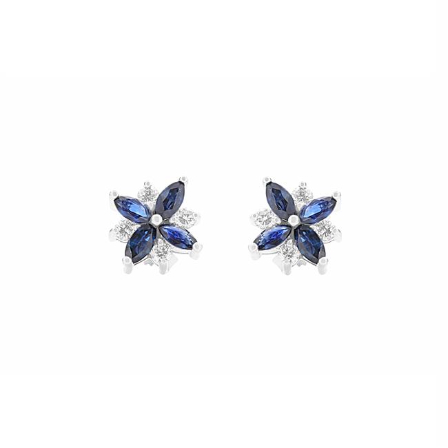 London Collection 14k White Gold Sapphire and Diamond Flower Earrings