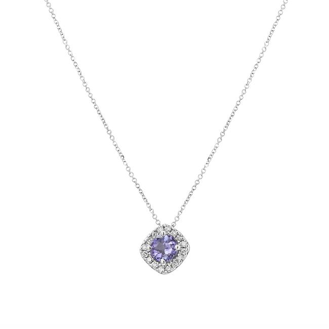 London Collection 14k White Gold Topaz and Diamond Halo Necklace