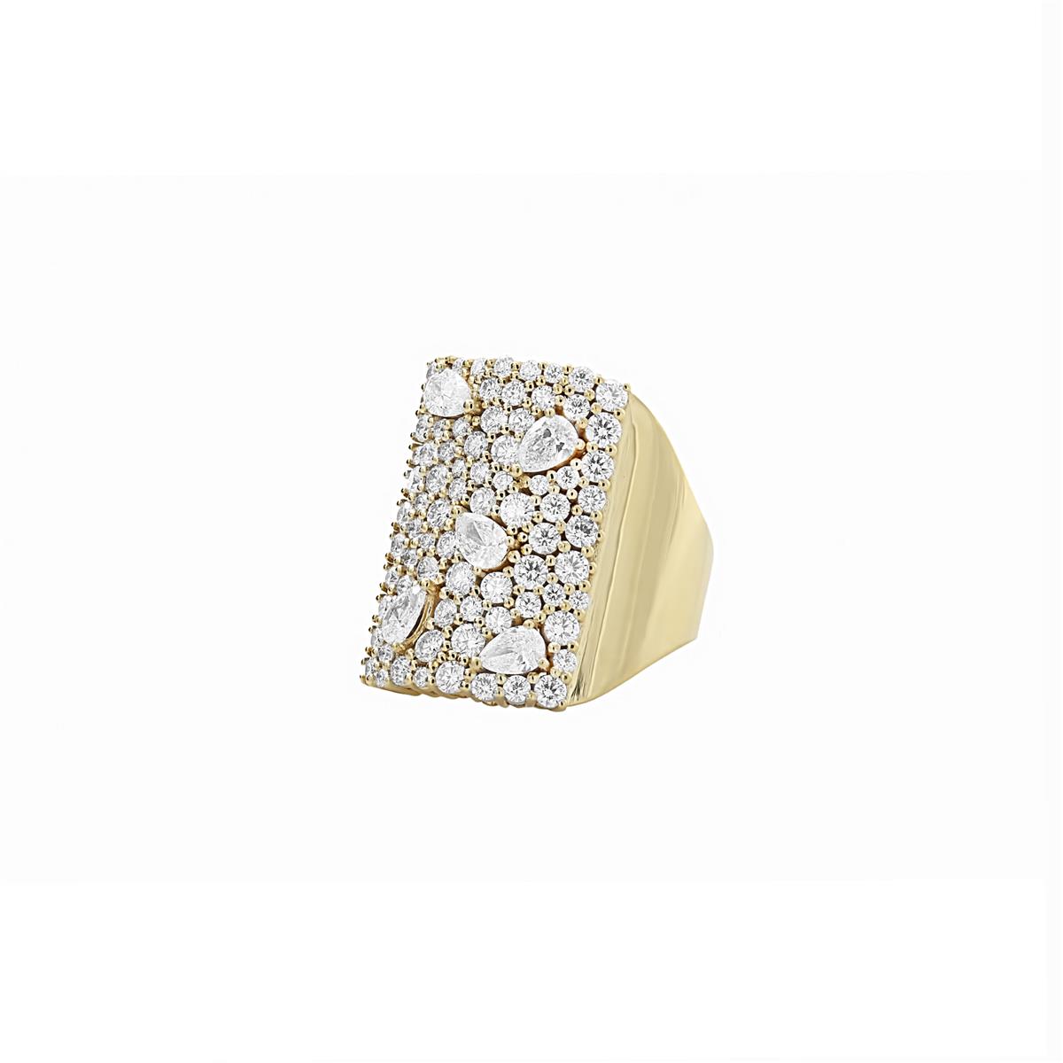 London Collection 18k Yellow Gold Mosiac Diamond Rectangle Ring