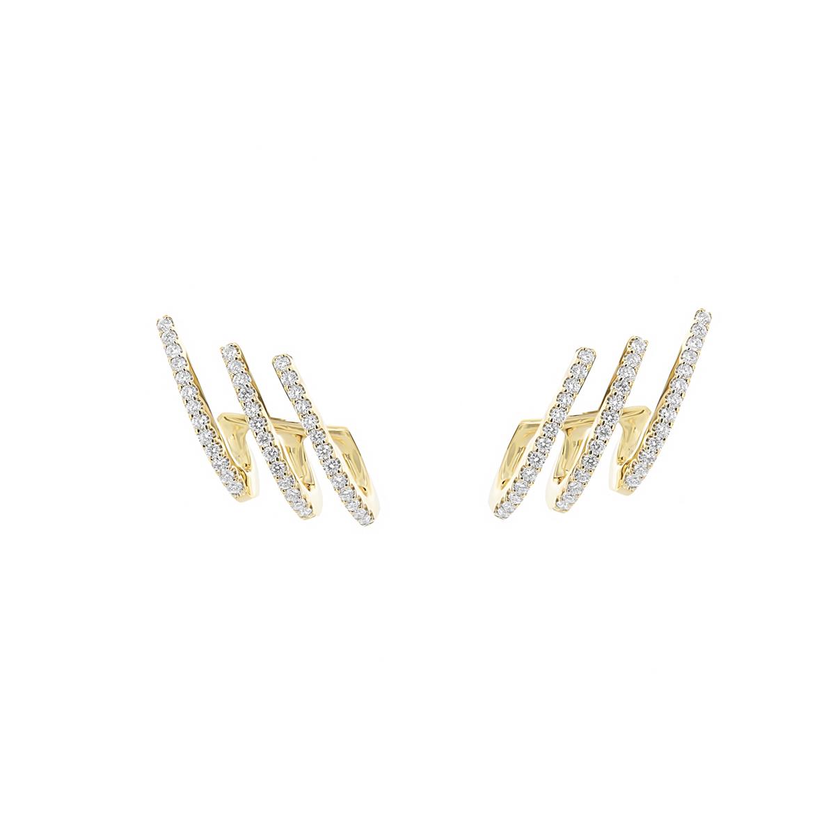 London Collection 18k Yellow Gold and Diamond 3 Row Huggie Earrings