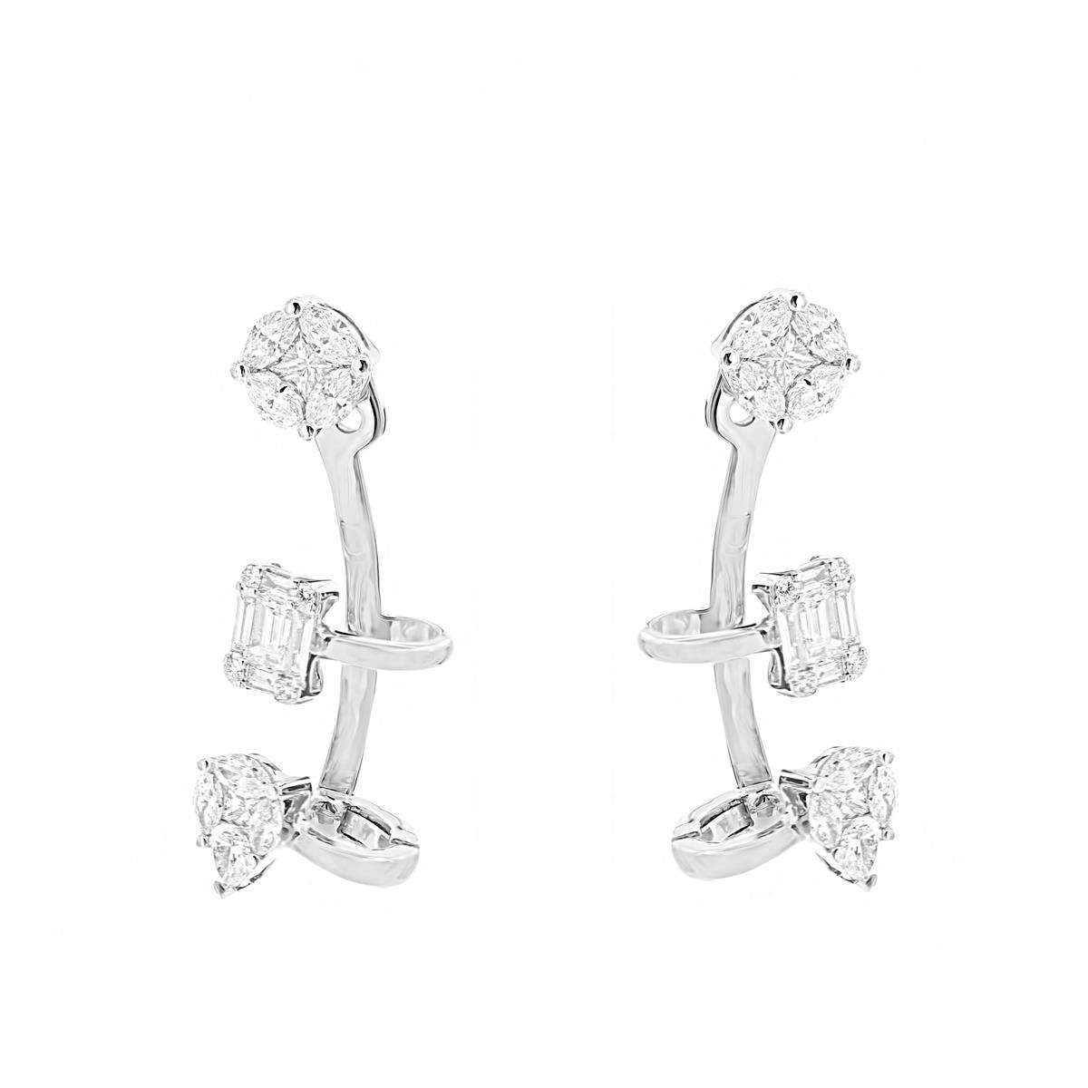 London Collection 18k White Gold Diamond Cluster Ear Crawlers