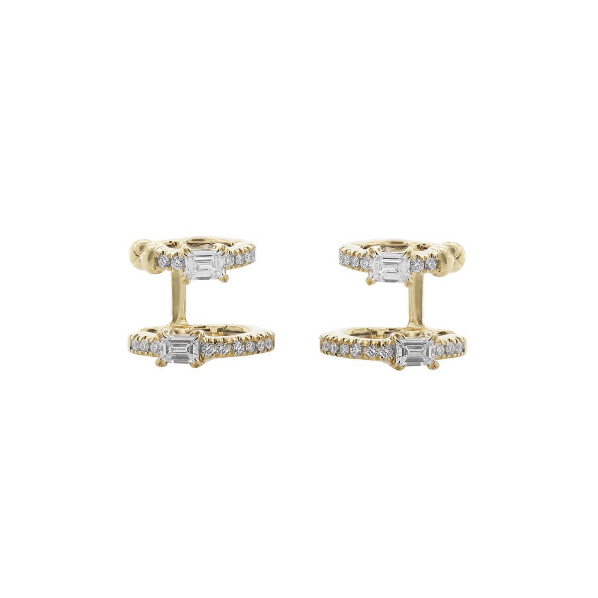 London Collection 18k Yellow Gold Baguette and Pave Diamond Double Huggie Earrings