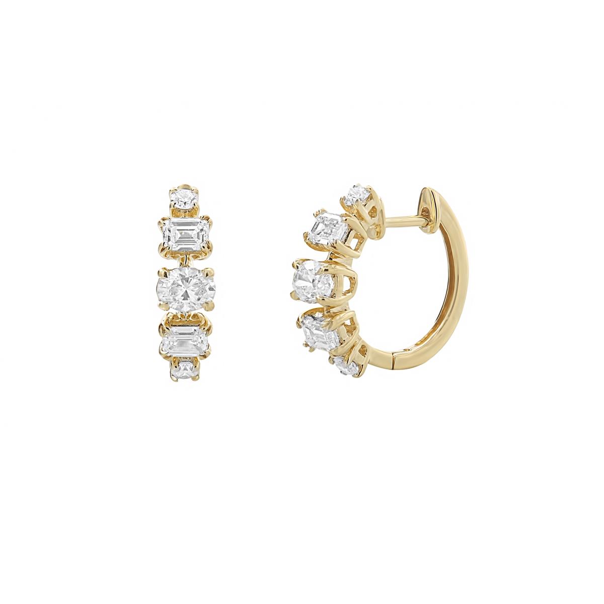 London Collection 18k Yellow Gold Oval and Mixed Shape Diamond Huggie Hoop Earrings