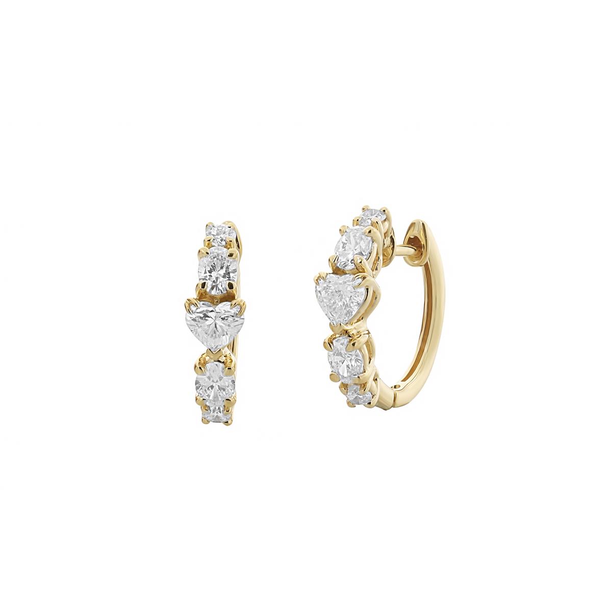 London Collection 18k Yellow Gold Heart and Mixed Shape Diamond Huggie Hoop Earrings