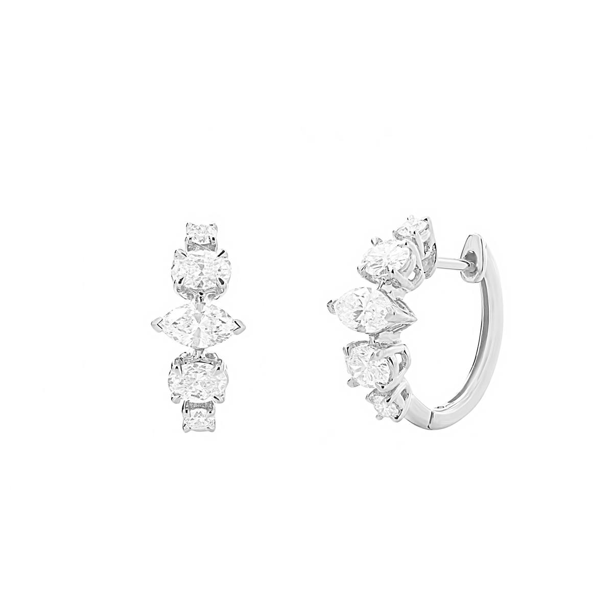 London Collection 18k White Gold Marquise and Mixed Shape Diamond Huggie Hoop Earrings