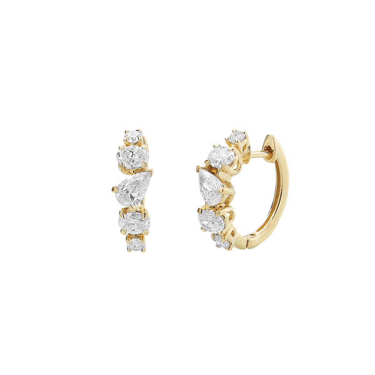 London Collection 18k Yellow Gold Pear and Mixed Shape Diamond Huggie Hoop Earrings