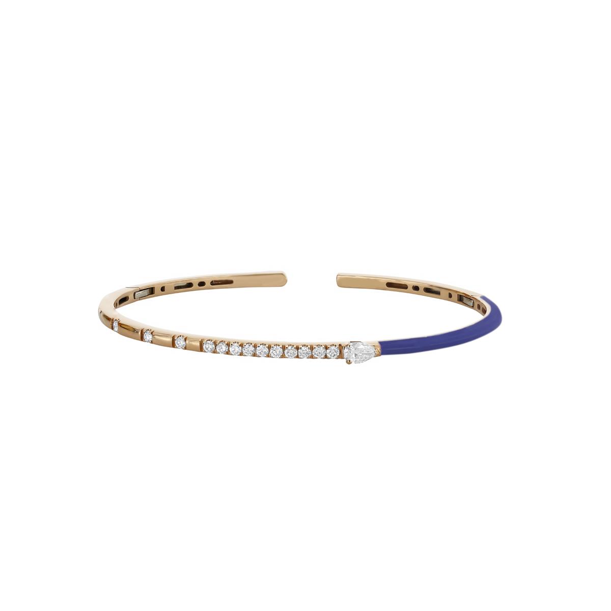 London Collection 18k Rose Gold Navy Enamel and Diamond Hinged Cuff Bracelet