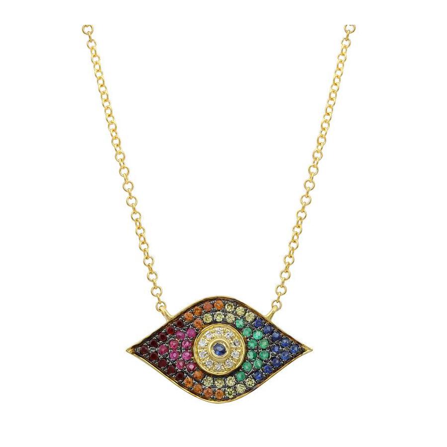 London Collection 14k Mixed Gemstone Evil Eye Pendant Necklace