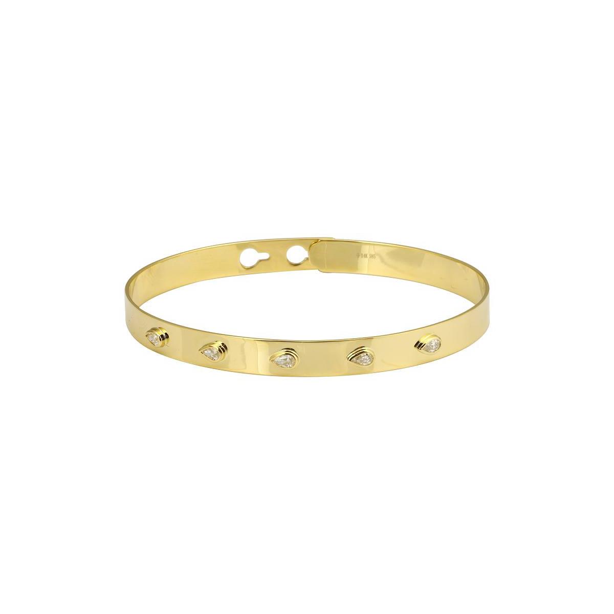 London Collection 14k Yellow Gold Bezel Set Pear Cut Diamond Latch Lock Bangle Bracelet