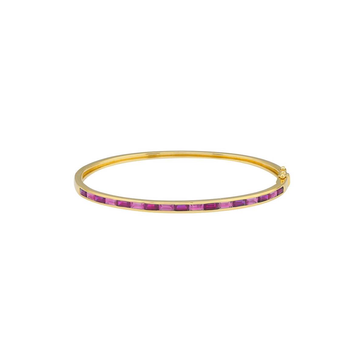 London Collection 14k Yellow Gold Alternating Pink Sapphire Bangle Bracelet