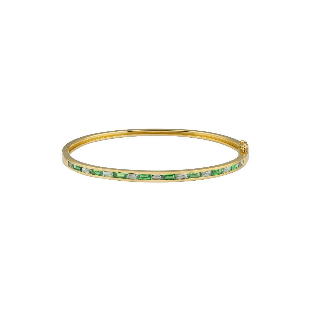 London Collection 14k Yellow Gold Alternating Green Sapphire and Tsavorite Bangle Bracelet