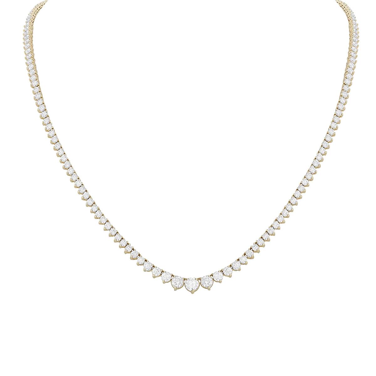 London Collection Yellow Gold 3 Prong Diamond Tennis Necklace