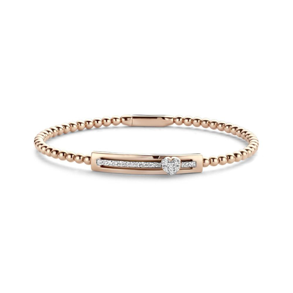 London Collection 18k Rose Gold Pave Diamond Heart Slider Beaded Bracelet