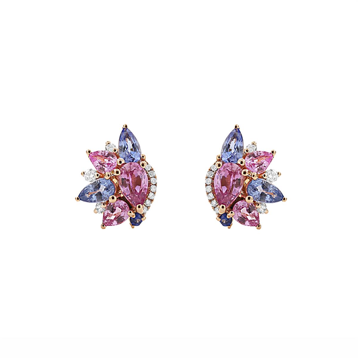 London Collection 18k Diamond Pink and Blue Sapphire Earrings