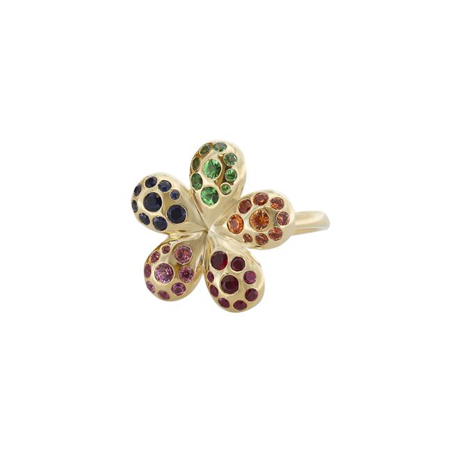 London Collection 14k Yellow Gold Rainbow Gemstone Flower Ring