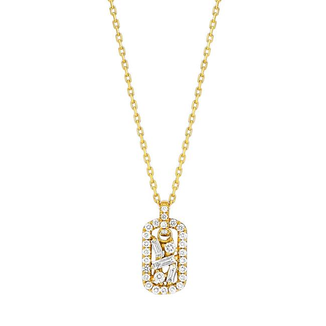 Suzanne Kalan 18k Yellow Gold And Diamond Dog Tag Necklace