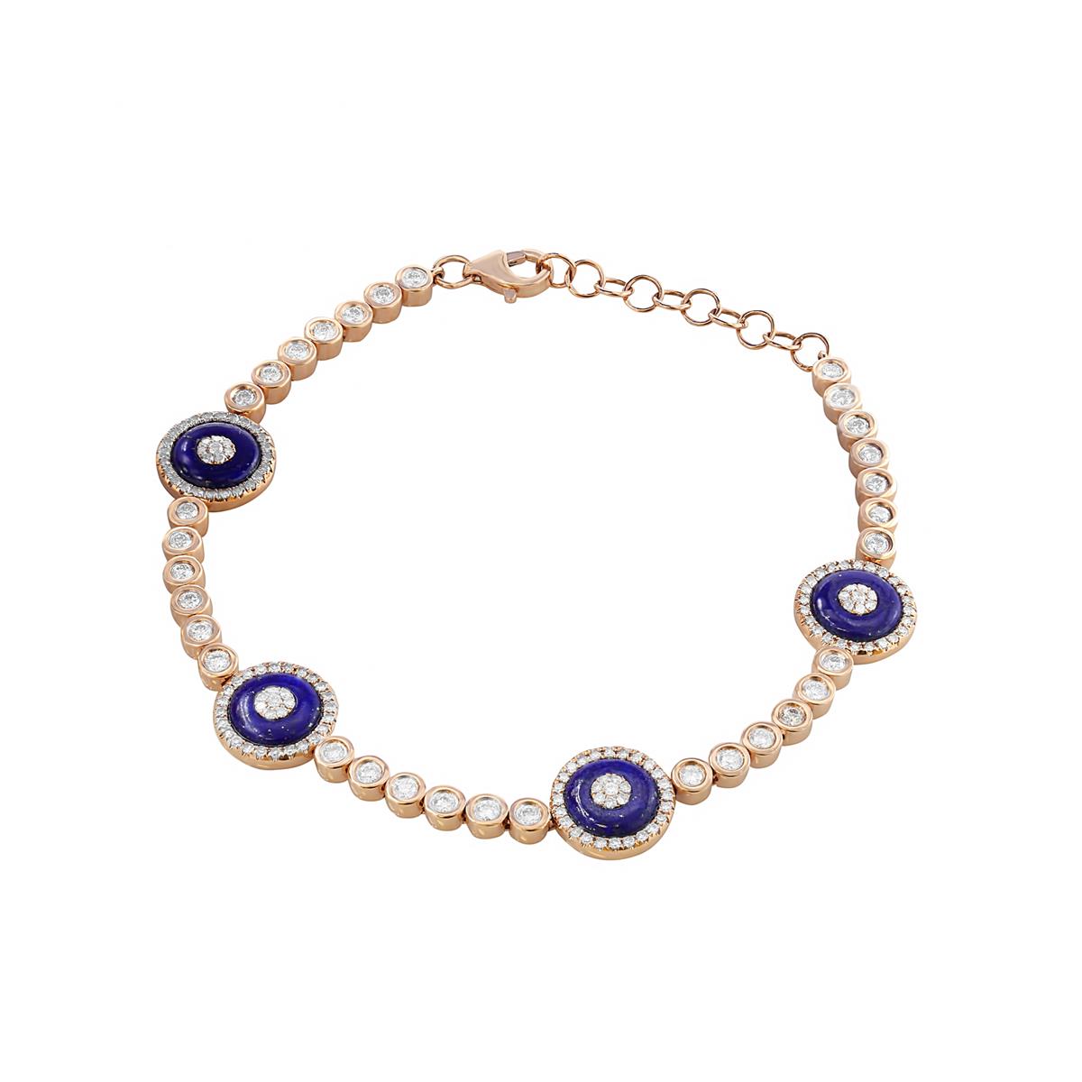 London Collection 14k Rose Gold Lapis and Diamond Evil Eye Station Bracelet