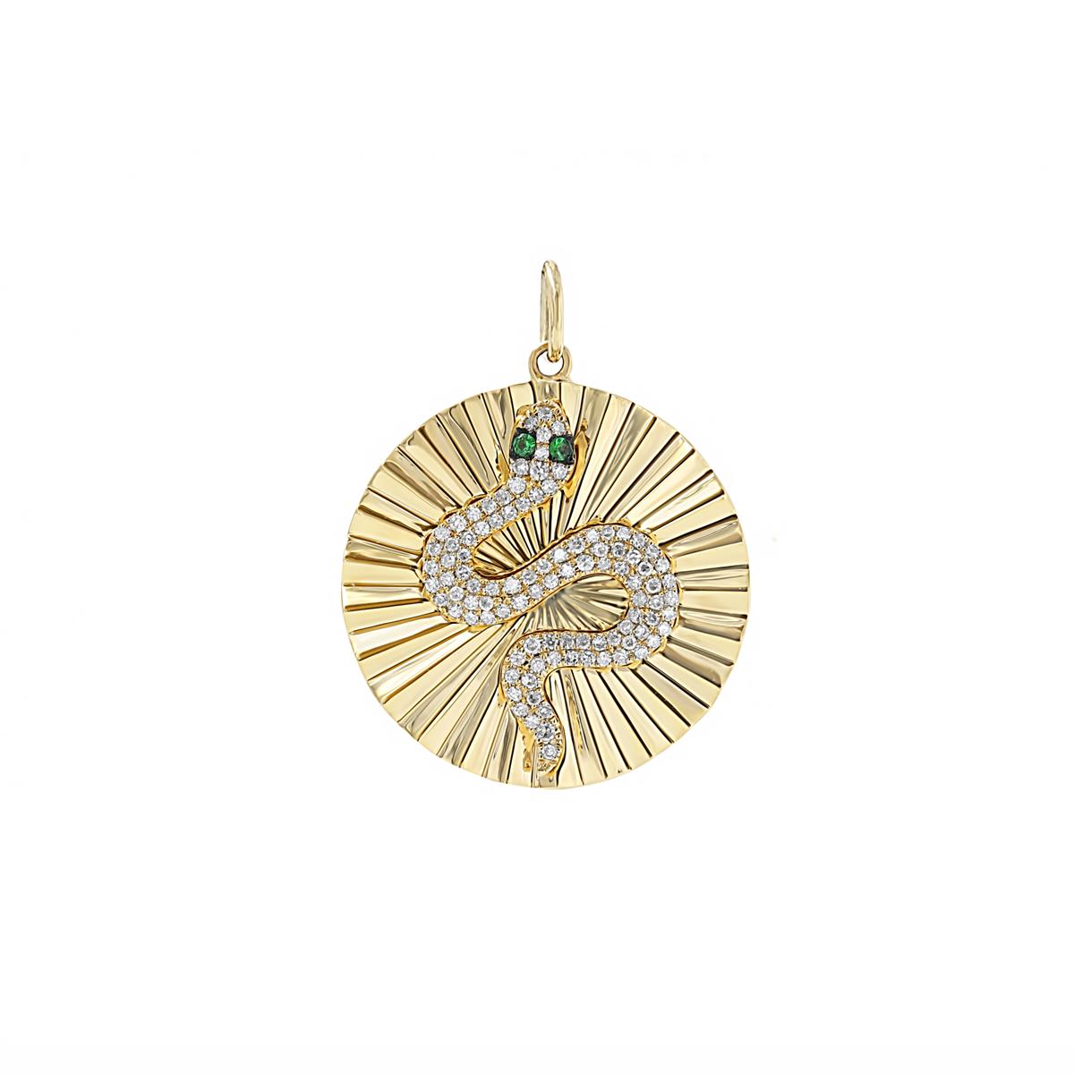 London Collection 14k Yellow Gold Diamond and Tsavorite Snake Disc Pendant