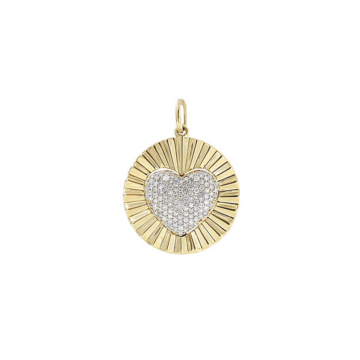 London Collection 14k Yellow Gold Pave Diamond Heart Disc Pendant