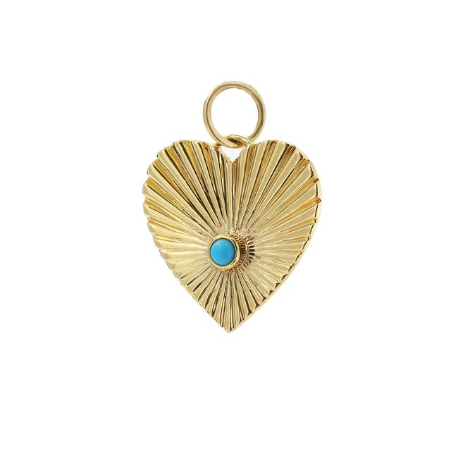 London Collection 14k Yellow Gold and Turquoise Ridged Heart Pendant