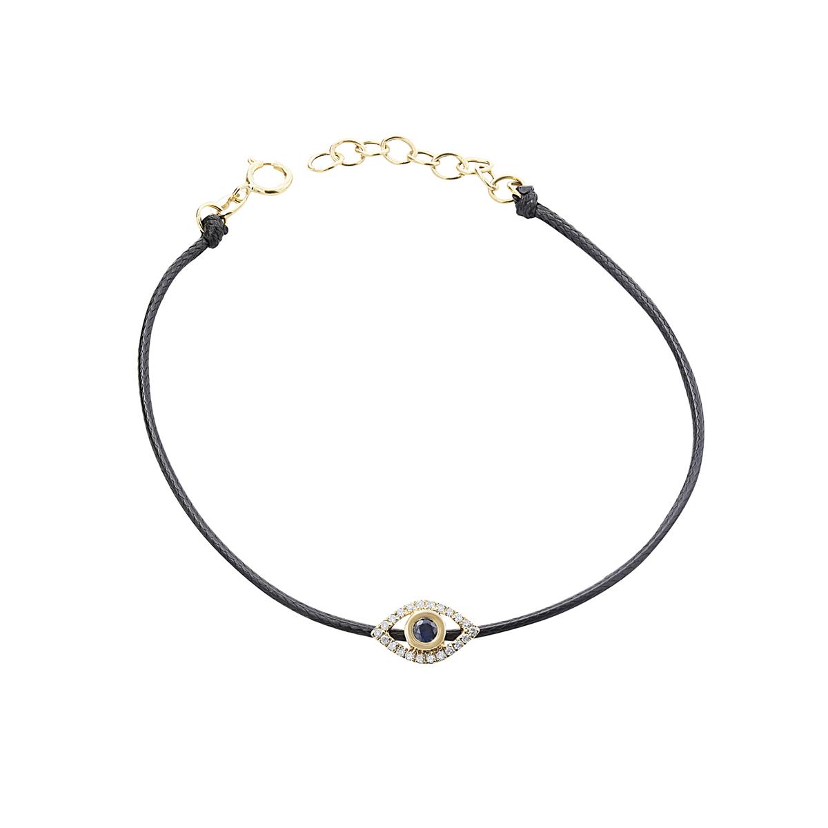 London Collection 14k Yellow Gold Silk Diamond and Sapphire Evil Eye Bracelet