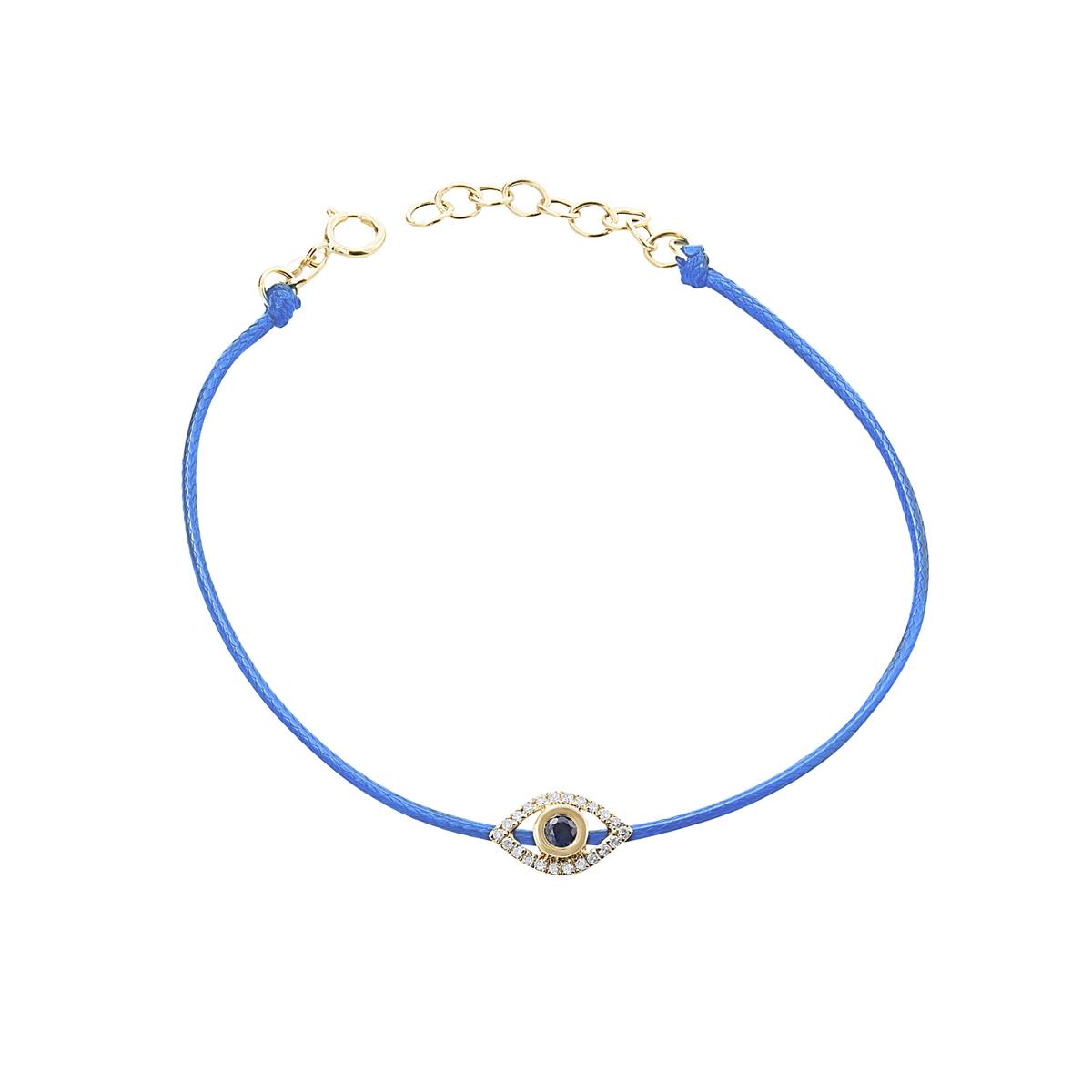 London Collection 14k Yellow Gold Silk Diamond and Sapphire Evil Eye Bracelet