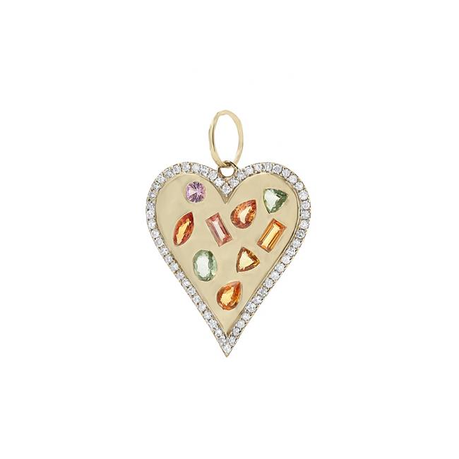 London Collection 14k Yellow Gold Rainbow Stone and Diamond Heart Pendant