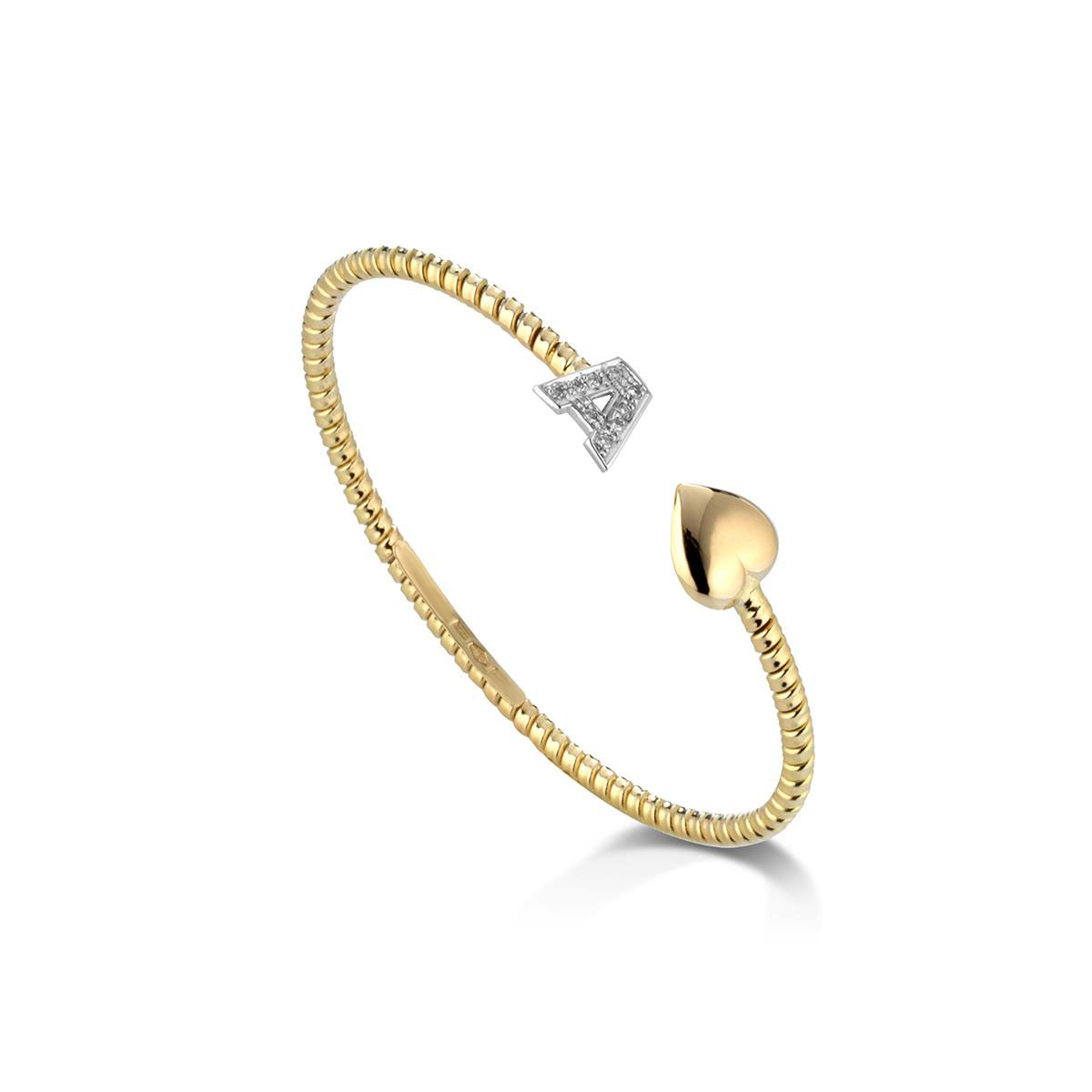 London Collection 18k Yellow Gold Diamond "A" and Heart Cuff Bracelet