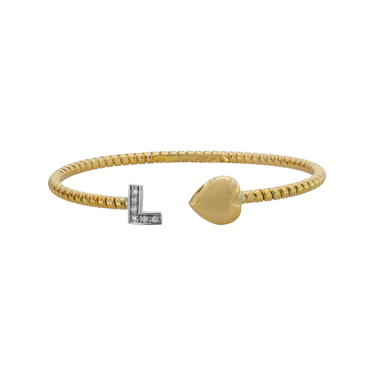 London Collection 18k Yellow Gold Diamond "L" and Heart Cuff Bracelet