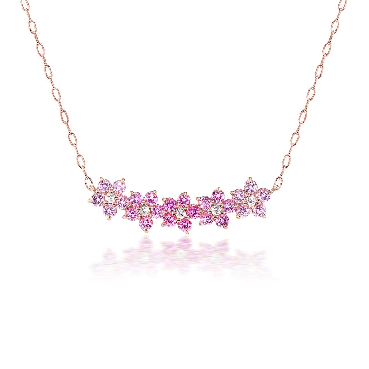 Jane Taylor 14k Pink Sapphire Floral Bar Necklace Limited Edition