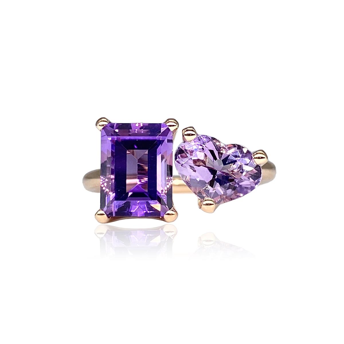 Jane Taylor 14k Baguette Amethyst and Heart Rose De France Ring Limited Edition