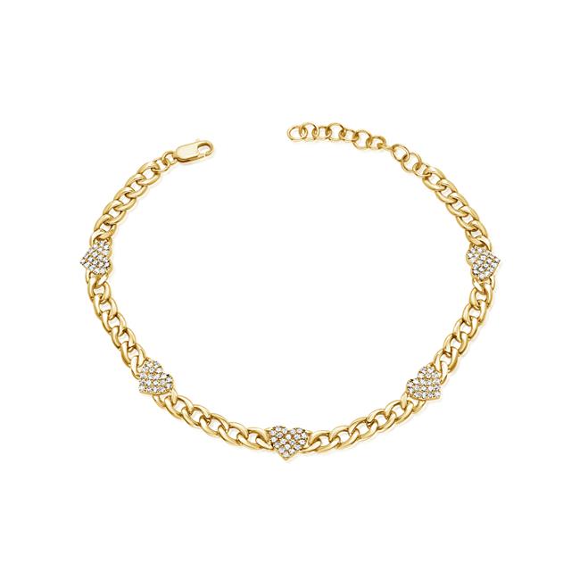 London Collection 14k Yellow Gold Curb Chain Diamond Heart Bracelet