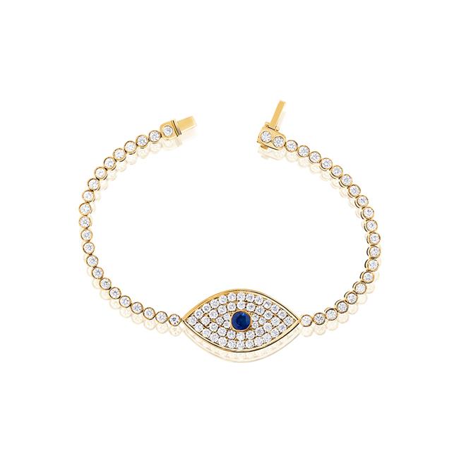 London Collection 14k Yellow Gold Sapphire and Diamond Evil Eye Bracelet