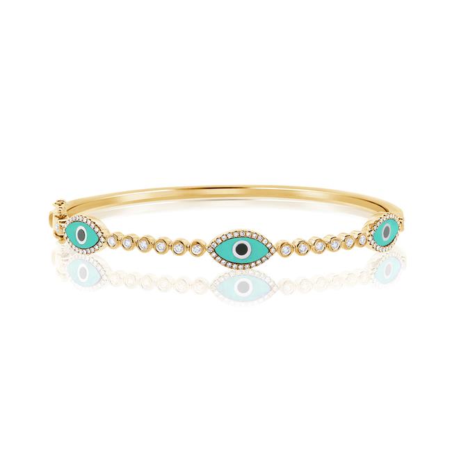 London Collection 14k Yellow Gold Turquoise Diamond Evil Eye Bracelet