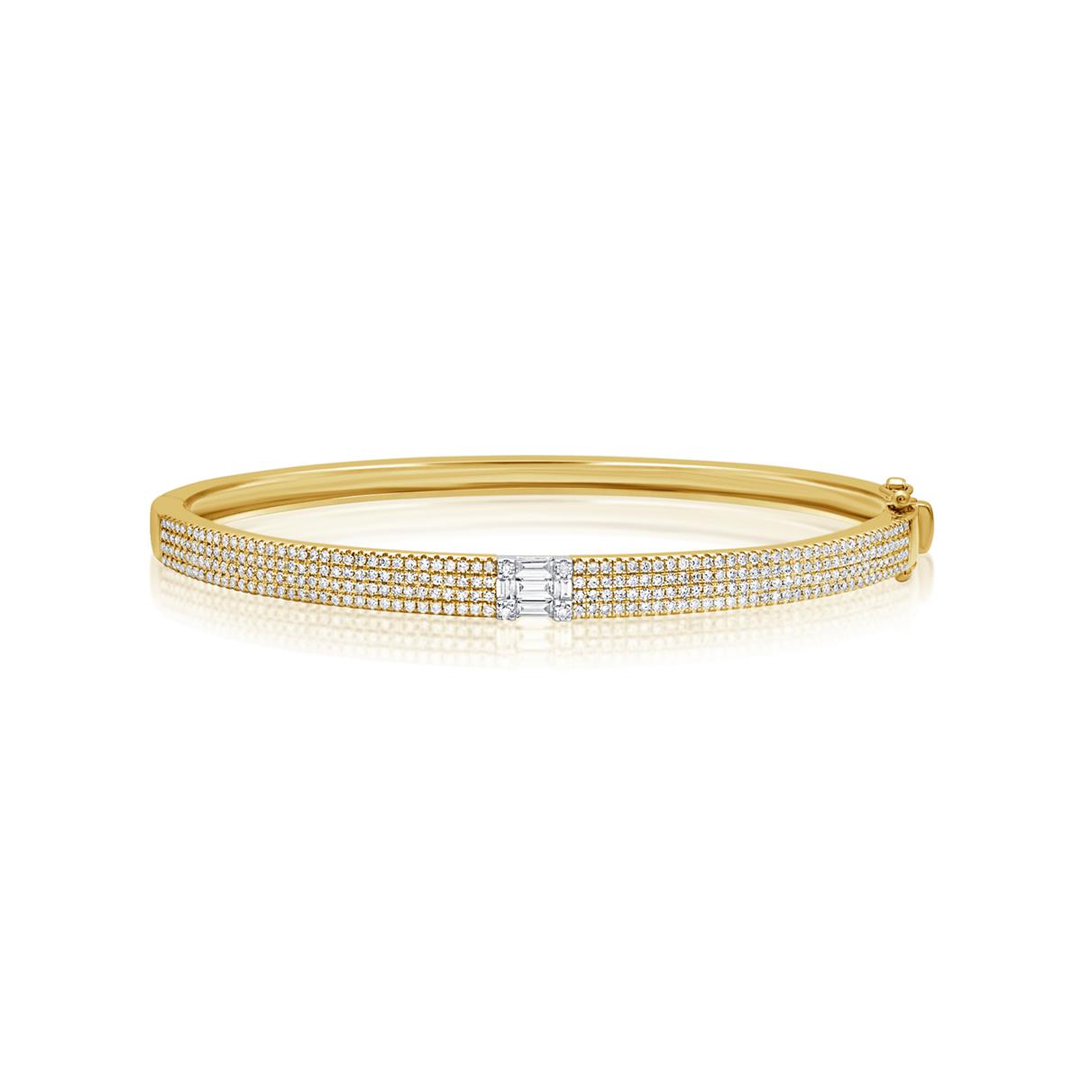  London Collection 14k Yellow Gold Baguette And Pave Diamond Bangle Bracelet