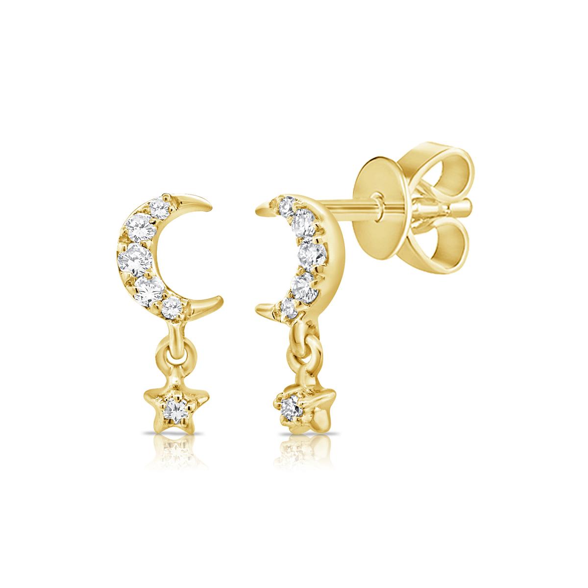 London Collection 14k Gold Moon and Star Diamond Earrings