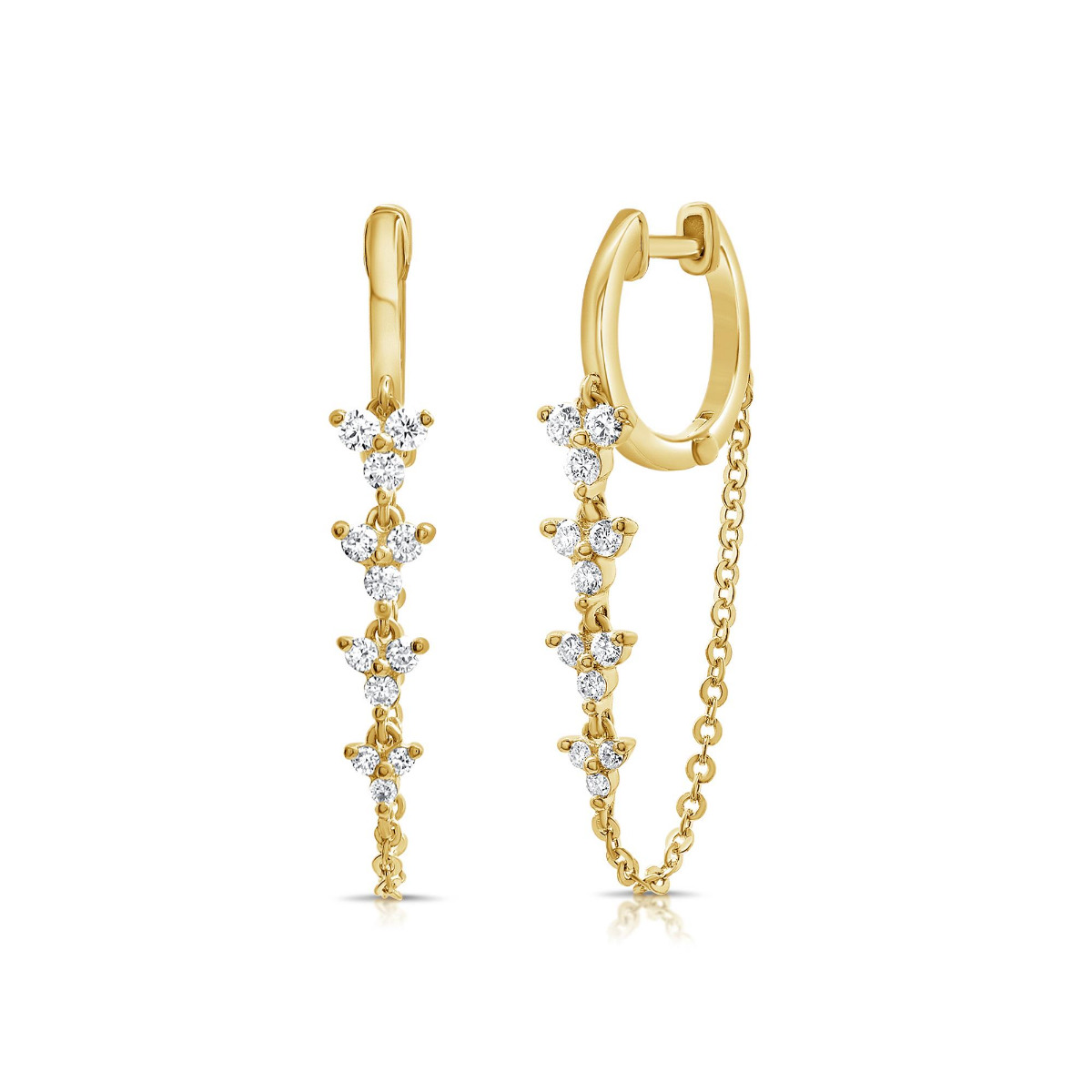 London Collection Yellow Gold Diamond Chain  Huggie Earrings