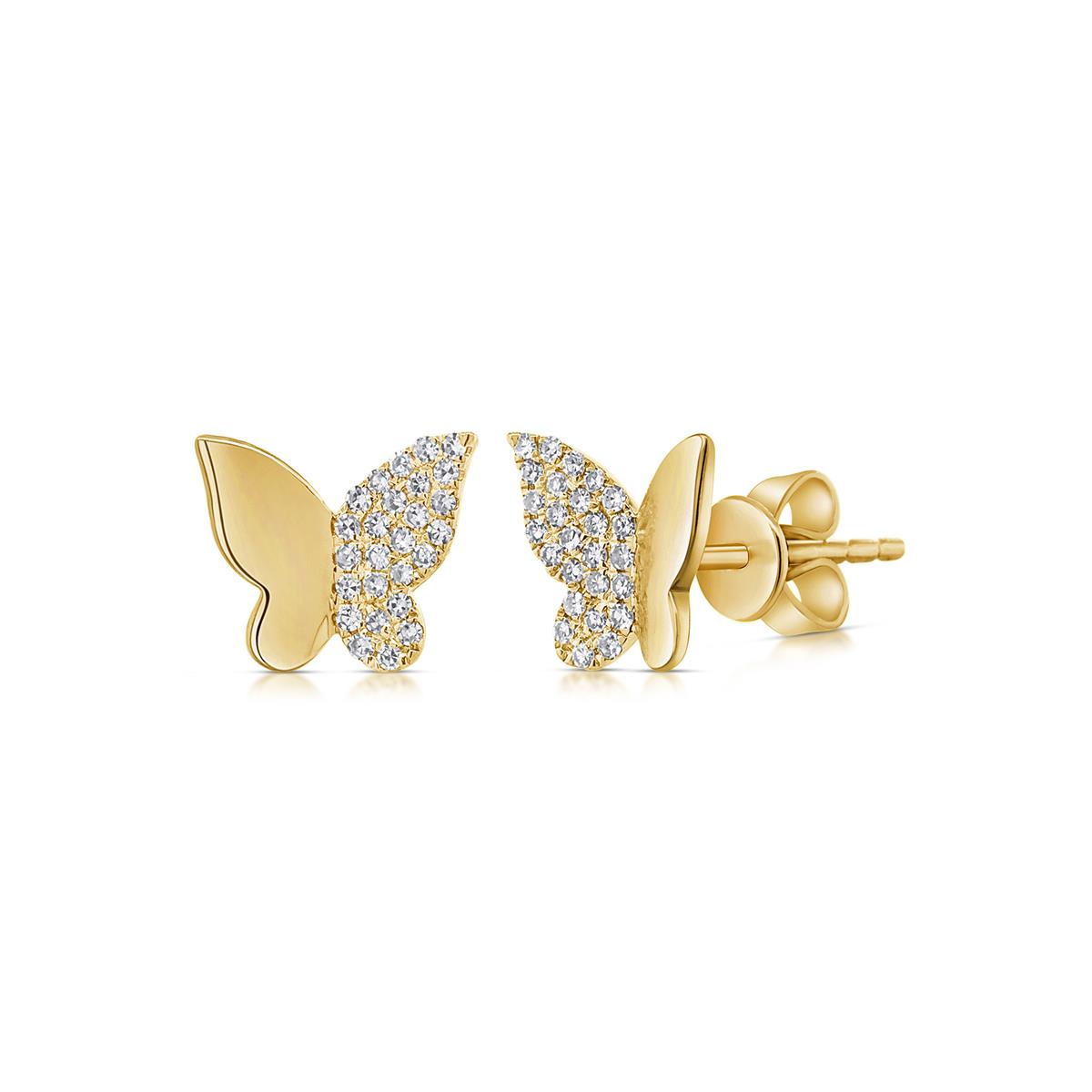 London Collection Half Gold Half Diamond Butterfly Stud Earrings