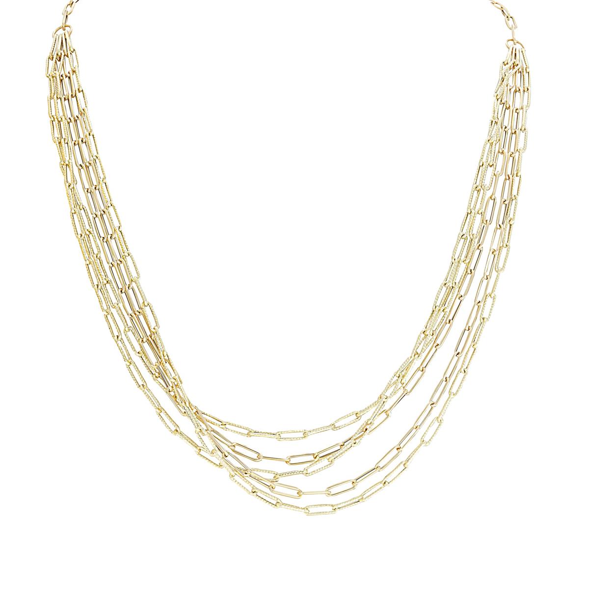 London Collection 14k Yellow Gold Multi Chain Paperclip Link Necklace