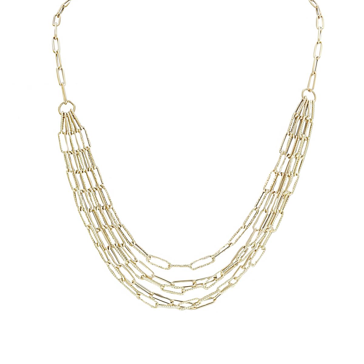 London Collection 14k Yellow Gold Multi Chain Paperclip Link Necklace