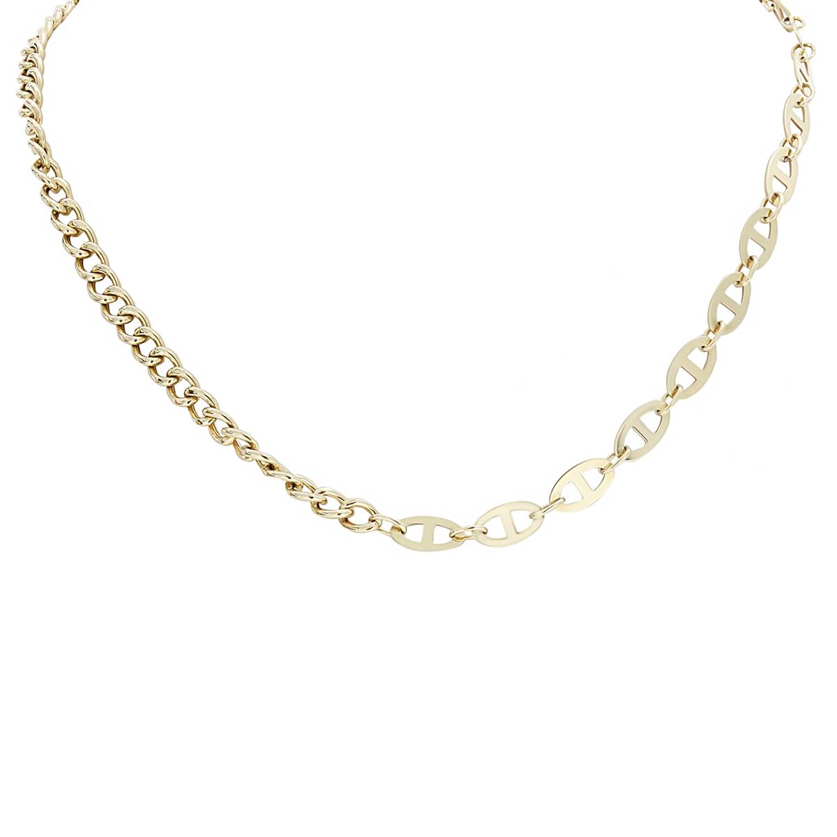 London Collection 14k Yellow Gold Half Mariner Half Curb Chain Link Necklace