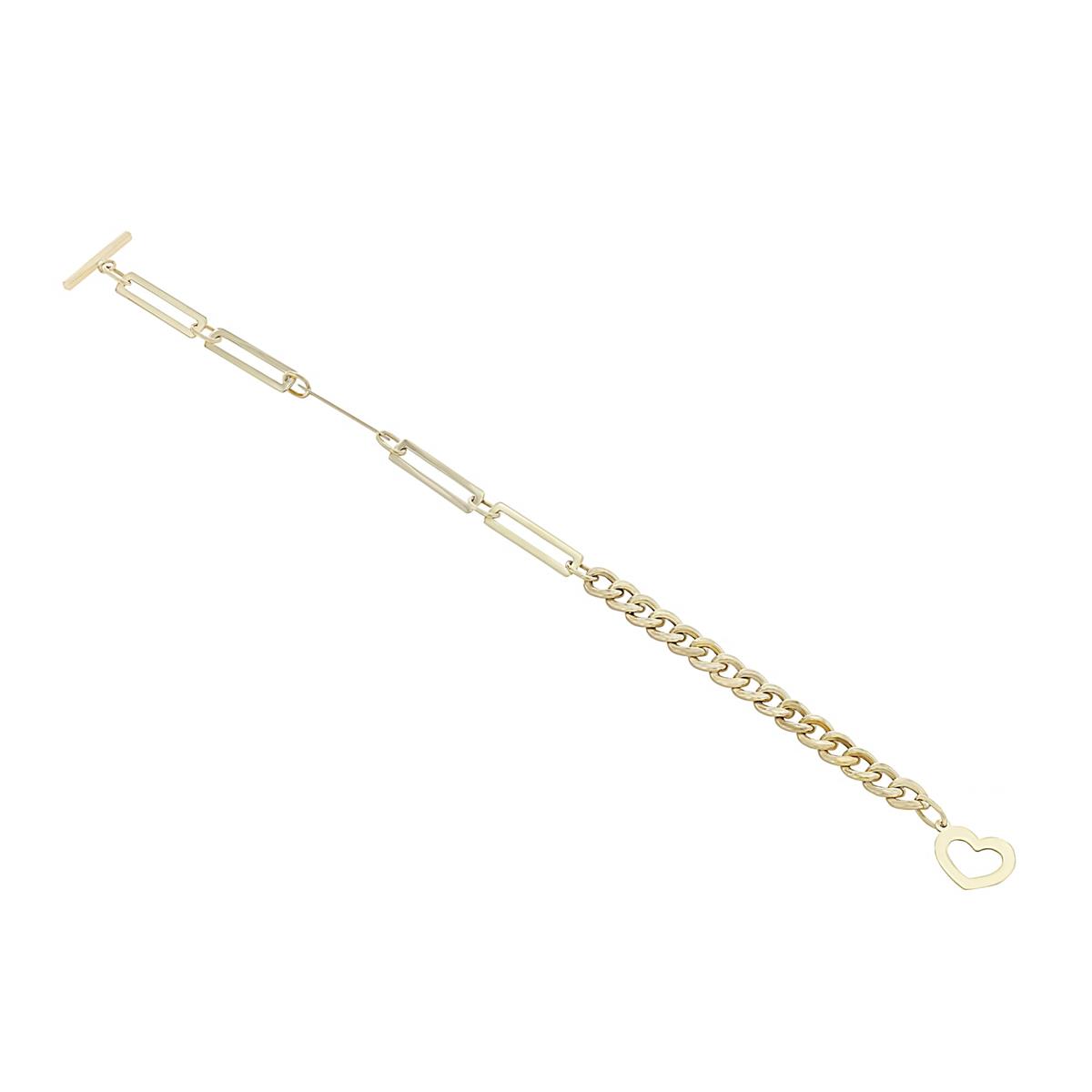 London Collection 14k Yellow Gold Half Elongated Oval Half Curb Chain Link Bracelet