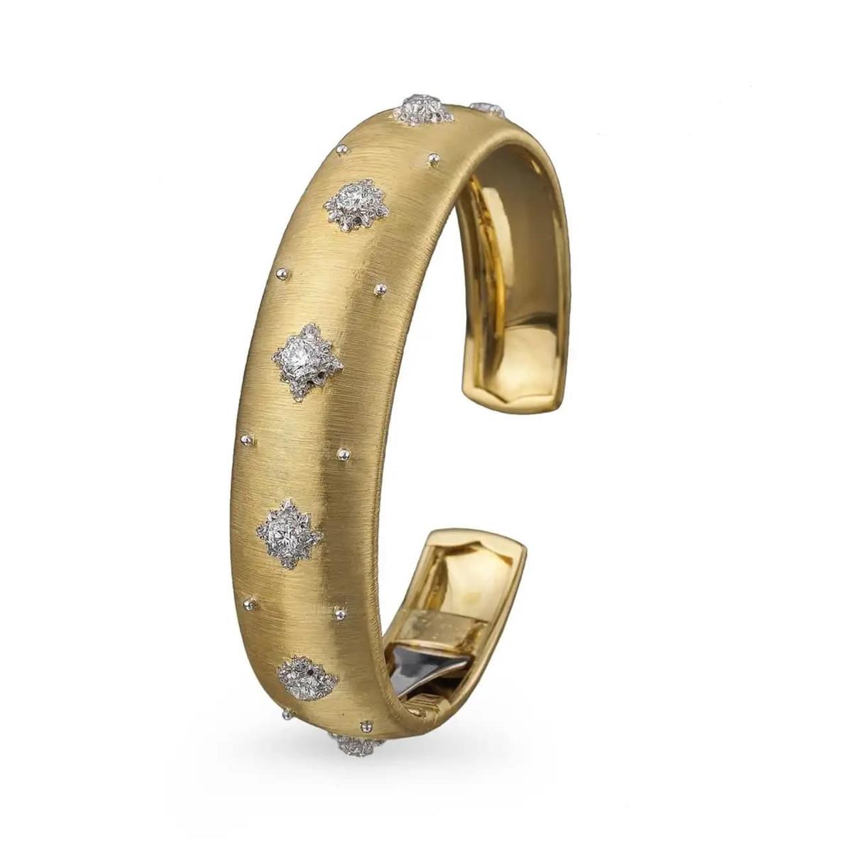 Buccelatti Macri 18k Yellow and White Gold Diamond Cuff Bracelet